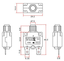 Load image into Gallery viewer, KUOYUH 10 Amp 88 Series Quick Connect Terminals Push-To-Reset Thermal Circuit Breaker