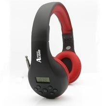 Load image into Gallery viewer, Portable Personal FM Radio Headphones Pull-Out Antenna for Great Reception, Walking, Jogging, Relaxing, School, Talk Radio - Powered by 2AA Batteries (Not Included) (Black & Red)