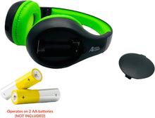 Load image into Gallery viewer, Portable Personal FM Radio Headphones Pull-Out Antenna for Great Reception, Walking, Jogging, Relaxing, School, Talk Radio - Powered by 2AA Batteries (Not Included) (Black &  Lime Green)