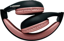 Load image into Gallery viewer, Portable Personal FM Radio Headphones Pull-Out Antenna for Great Reception, Walking, Jogging, Relaxing, School, Talk Radio - Powered by 2AA Batteries (Not Included) (Black & Rose Gold)