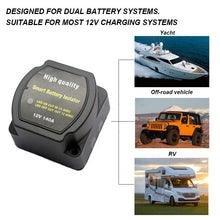 Load image into Gallery viewer, 12V 140Amp Smart Waterproof Dual Battery Isolator for ATV UTV 4WD Rzr RV Car Watercraft Marine Boat Truck