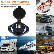 Load image into Gallery viewer, 12V 24V Input 5V 2.1A and 1A Dual Output BUS USB Port Charger Socket with LED Backlight