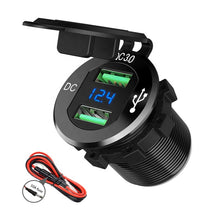 Load image into Gallery viewer, 12V 24V Power Outlet with LED Voltmeter Car Boat Marine Quick Charge 3.0 Dual USB Car Charger Fast Charge Socket