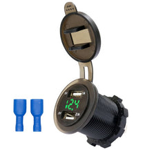 Load image into Gallery viewer, 24V 3.1A Dual Port USB Charger with Voltmeter BLUE LED Digital Display Universal for bus