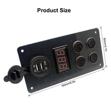 Load image into Gallery viewer, 4 Gang Rocker Dual USB Charger + Digital Volmeter +12V Outlet Pre-Wired