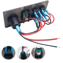 Load image into Gallery viewer, 4 Gang Rocker Dual USB Charger + Digital Volmeter +12V Outlet Pre-Wired