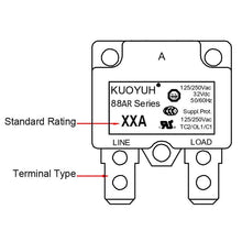 Load image into Gallery viewer, KUOYUH 20 Amp 88AR Series Quick Connect Terminals Automatic-Reset Thermal Circuit Breaker
