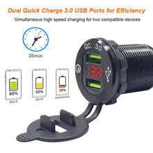Load image into Gallery viewer, Aluminium Power Outlet with LED Voltmeter for 12V 24V Car Boat Marine Quick Charge 3.0 Dual USB Car Charger Fast Charge Socket