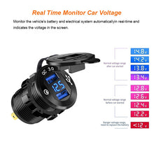 Load image into Gallery viewer, Aluminium Power Outlet with LED Voltmeter for 12V 24V Car Boat Marine Quick Charge 3.0 Dual USB Car Charger Fast Charge Socket