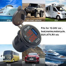 Load image into Gallery viewer, Digital Voltmeter Multi Ammeter With Voltage and Current Display DC 12V 24V QC3.0 USB Charger