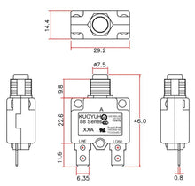 Load image into Gallery viewer, KUOYUH 14 Amp 88 Series Quick Connect Terminals Push-To-Reset Thermal Circuit Breaker