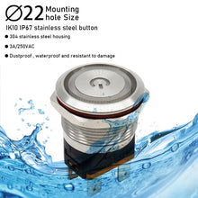 Load image into Gallery viewer, LED Light Momentary Latching Car Engine Power Switch 5V 12V 24V 220V Red Blue 22mm Waterproof Metal Push Button Switch