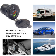 Load image into Gallery viewer, PD Type C USB Car Charger Socket and QC 3.0 Quick Charger 12V/24V Car Power Outlet Waterproof Socket 64W Dual USB Charger Socket