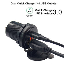 Load image into Gallery viewer, QC 3.0 Quick Charger 12V/24V Car Power Outlet Waterproof Socket 64W Dual USB Charger Socket PD Type C USB Car Charger Socket