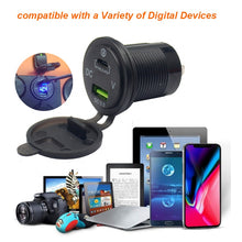 Load image into Gallery viewer, QC 3.0 Quick Charger 12V/24V Car Power Outlet Waterproof Socket 64W Dual USB Charger Socket PD Type C USB Car Charger Socket