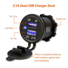 Load image into Gallery viewer, Waterproof 12v to 24v dual panel mounting usb sockets with indicator Dual USB Charger Socket 2.1A 1A