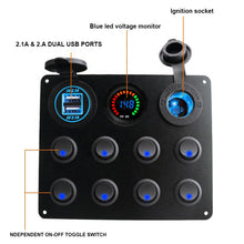 Load image into Gallery viewer, Waterproof DC 12V 24V Panel for Marine Car Boat 5 gang Led Rocker Switch 4.2A USB Charger Rocker switch control panel