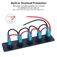 Load image into Gallery viewer, Waterproof On-Off Toggle Switches with Pre-Wired for Car Truck SUV Marine Boat RV5 Gang 3 Pin Rocker Switch Panel