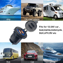 Load image into Gallery viewer, Waterproof QC 3.0 Dual Port Socket Mobile Phone USB Car Charger