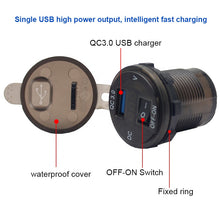Load image into Gallery viewer, Waterproof QC3.0 Dual USB Fast Car Charger Socket Power Adapter Outlet for Car Boat Motorcycle 12V/24V Dual USB Charger Socket