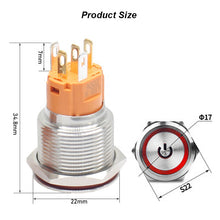 Load image into Gallery viewer, ring lamp power symbol Waterproof LED light self-lock self-reset button 5v 12v 220v 19mm metal push button switch