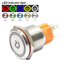 Load image into Gallery viewer, ring lamp power symbol Waterproof LED light self-lock self-reset button 5v 12v 220v 19mm metal push button switch