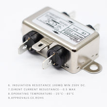 Load image into Gallery viewer, 3A 250V 50Hz fast on tab connection single phase EMI filters
