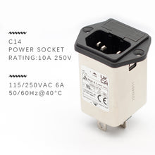 Load image into Gallery viewer, Fast-on Terminal Power Entry Module Filters 6A EMI Double Fuse Holder Power Filter With IEC C14 Power Socket

