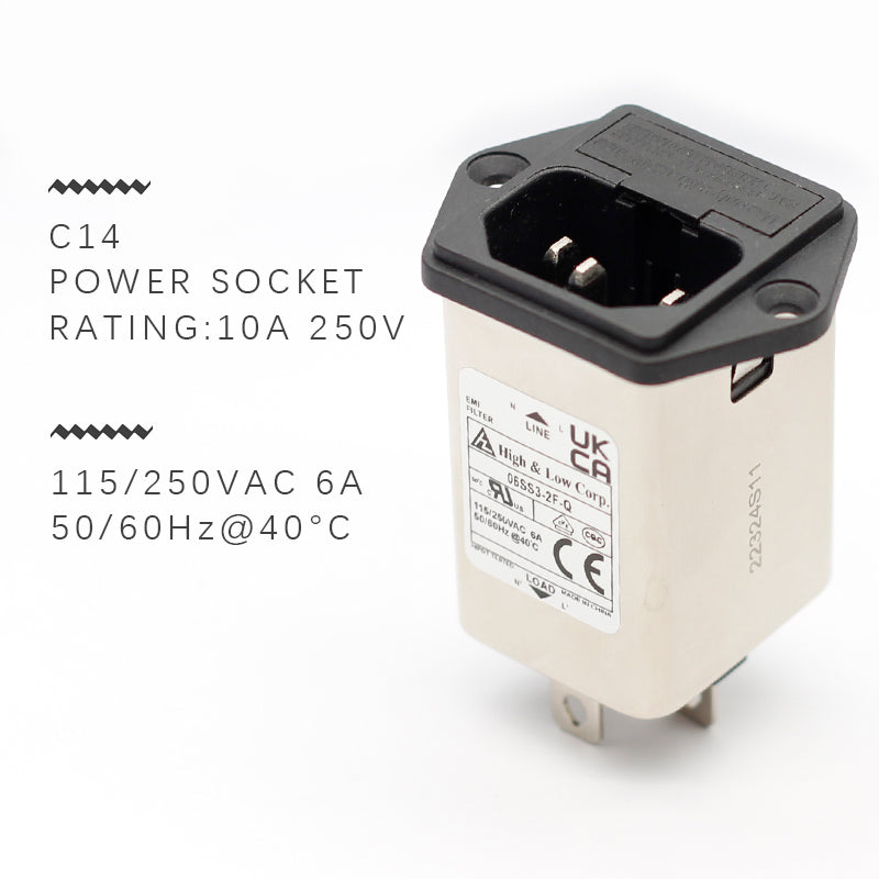 Fast-on Terminal Power Entry Module Filters 6A EMI Double Fuse Holder Power Filter With IEC C14 Power Socket