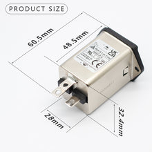 Load image into Gallery viewer, Fast-on Terminal Power Entry Module Filters 6A EMI Double Fuse Holder Power Filter With IEC C14 Power Socket
