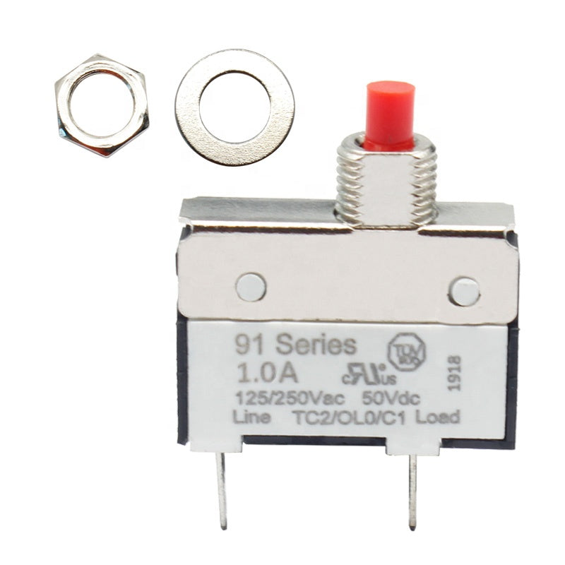 KUOYUH Circuit Breaker 91 Series 50VDC 125/250VAC w/Nut & Washer - 1Amp