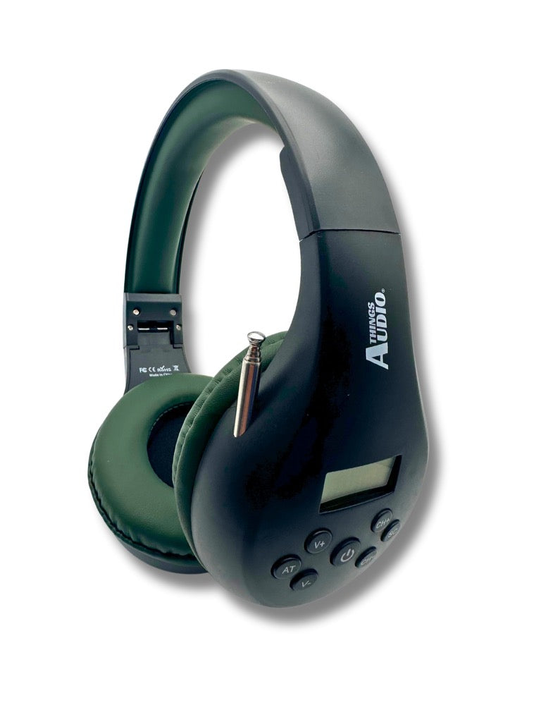 Portable Personal FM Radio Headphones Pull-Out Antenna for Great Reception, Walking, Jogging, Relaxing, School, Talk Radio - Powered by 2AA Batteries (Not Included) (Black & Army Green)