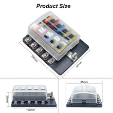Load image into Gallery viewer, 10 Ways Fuse Box Car Fuse Blade Replacement Bolt Terminal LED Indicator Light Block Fuse With LED Warning Light

