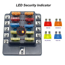 Load image into Gallery viewer, 10 Ways Fuse Box Car Fuse Blade Replacement Bolt Terminal LED Indicator Light Block Fuse With LED Warning Light
