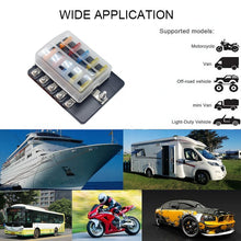 Load image into Gallery viewer, 10 Ways Fuse Box Car Fuse Blade Replacement Bolt Terminal LED Indicator Light Block Fuse With LED Warning Light
