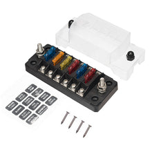 Load image into Gallery viewer, 12V/24V Automotive Bus Car Truck Boat Marine RV 6 Way Fuse Box Holder Blade Fuse Block with Negative
