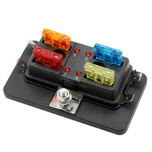 Load image into Gallery viewer, 32V DC 4 Way Car Boat Marine Automotive Blade Fuse Box Fuse Holder Box With LED Indicator
