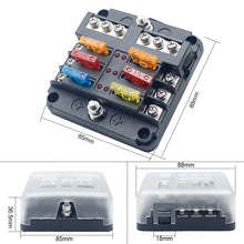 Load image into Gallery viewer, 6-Way auto Car Fuse Holder Box Blade Fuse Block Screw Nut Terminal W/Negative Bus Free Fuses LED Indicator
