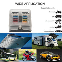 Load image into Gallery viewer, 6-Way auto Car Fuse Holder Box Blade Fuse Block Screw Nut Terminal W/Negative Bus Free Fuses LED Indicator
