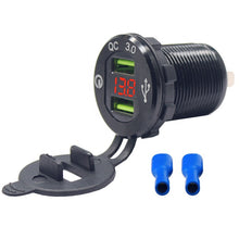 Load image into Gallery viewer, Aluminium Power Outlet with LED Voltmeter for 12V 24V Car Boat Marine Quick Charge 3.0 Dual USB Car Charger Fast Charge Socket
