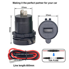 Load image into Gallery viewer, Aluminium Power Outlet with LED Voltmeter for 12V 24V Car Boat Marine Quick Charge 3.0 Dual USB Car Charger Fast Charge Socket
