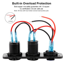 Load image into Gallery viewer, Aluminum QC 3.0 Dual USB Ports with LED Voltmeter 12V Power Socket Outlet for Car Boat Marine RV Switch Panel
