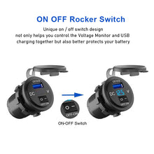 Load image into Gallery viewer, Power Outlet with Switch for Car Marine Boat Dual USB Charger Socket Waterproof 12V/24V QC3.0 Dual USB Fast Charger Socket
