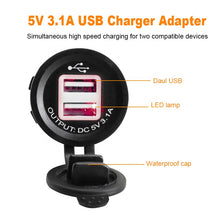 Load image into Gallery viewer, Waterproof USB Charger Adapter Socket 12-24V Outlet Power Jack Marine Motorcycles With LED Indicator
